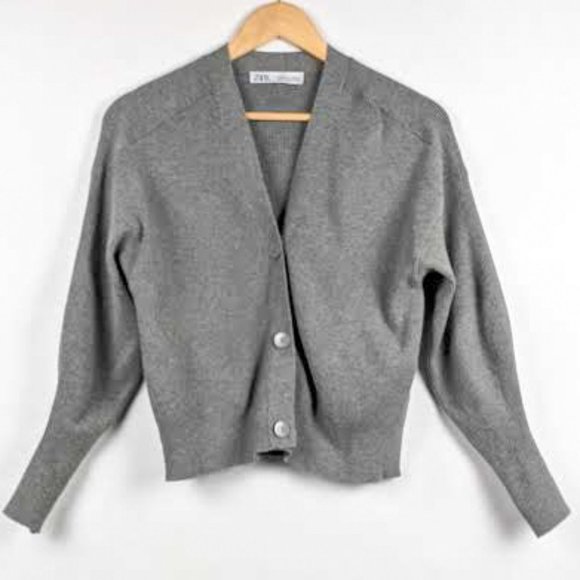 Zara Sweaters - Zara Grey Ribbed Cardigan S